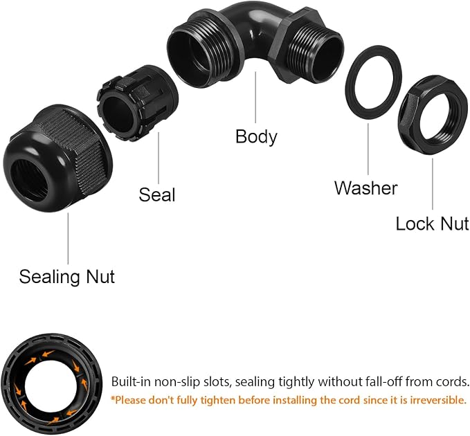 M40 Cable Gland, 90 Degree Adjustable 26-33mm Cable Range Strain Relief - Image 4