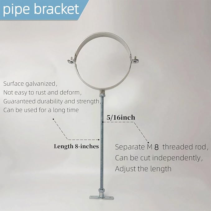 2 Sets Adjustable Pipe Bracket，Heavy Duty Galvanized Iron Stove Pipe Hanger - Image 5
