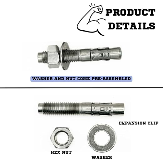 Mighty Fasteners Wedge Anchors – Heavy-Duty 304 Stainless Steel Expansion Bolts - Image 7