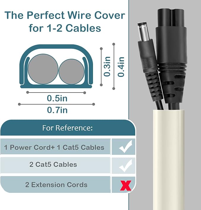 ZhiYo 43" Cord Covers for Wires on Wall, 0.7" W x 0.4" H | Fits 2 Cords - Image 2