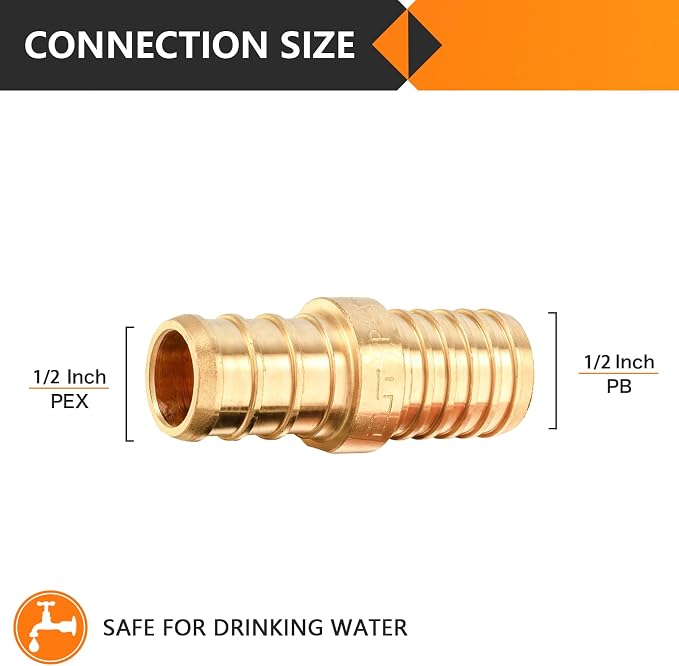 5PC HeSun 1/2" PEX Crimp X 1/2" PB Polybutylene Transition Coupling | Brass - Image 2