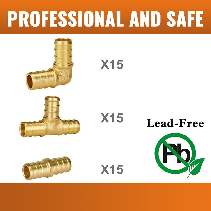 1/2" PEX Fittings, SUNGATOR 45-PCS 1/2 Inch PEX Fitting Kit, Brass | 15 Each Tee - Image 3