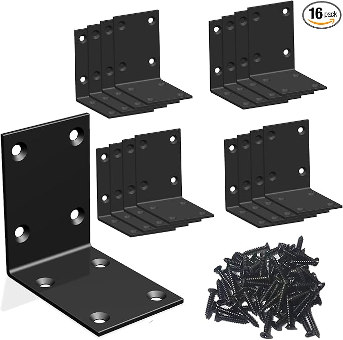 Black Stainless Steel Corner Bracket L Brackets Metal Corner Brace | 16Pcs by Aufuga