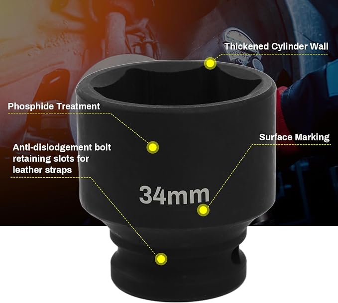 1/2" Drive 34mm Deep Impact Socket, 6 Point Chrome Molybdenum Steel Heavy Duty - Image 5