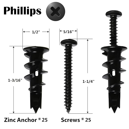 50Pc #8 Black Self Drilling Metal Drywall Anchors Heavy Duty and Screws kit | - Image 2
