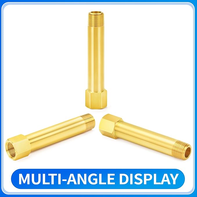 ChillWaves Brass Pipe Fitting, Long Nipple Pipe 3/8" NPT Male x 3/8" NPT Female - Image 3