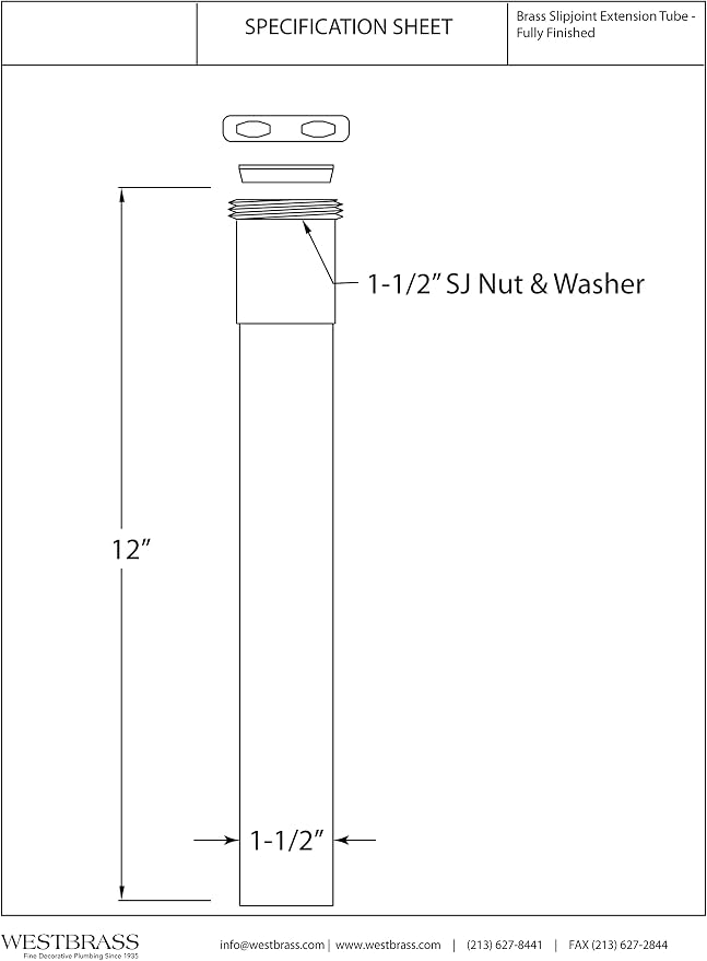 Westbrass A423-12 1-1/2" x 12" Slip Joint Extension Tube, Oil Rubbed Bronze - Image 2