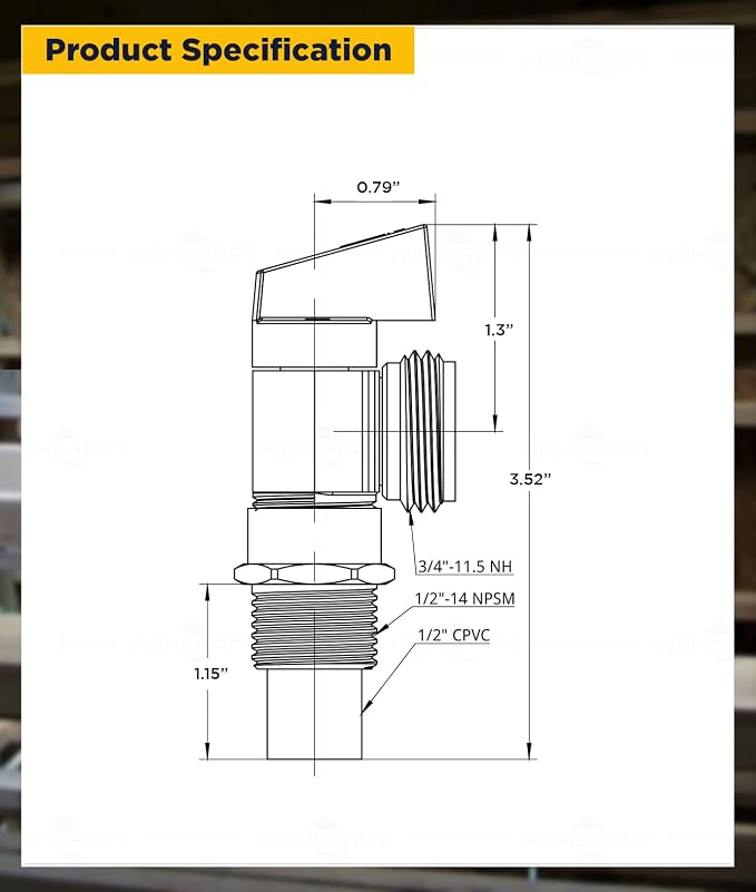 Highcraft 540D Washing Machine Replacement Valve 1/2’’ CPVC Inlet x 3/4’’ MHT - Image 2