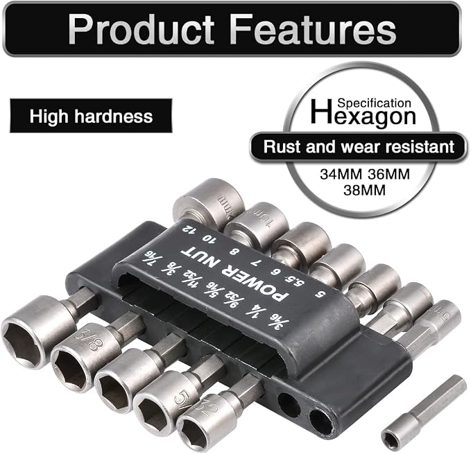 1/4" 3/16 9/32 inch Hex Power Nut Driver Drill Bit Set Socket Bit Adapter - Image 3