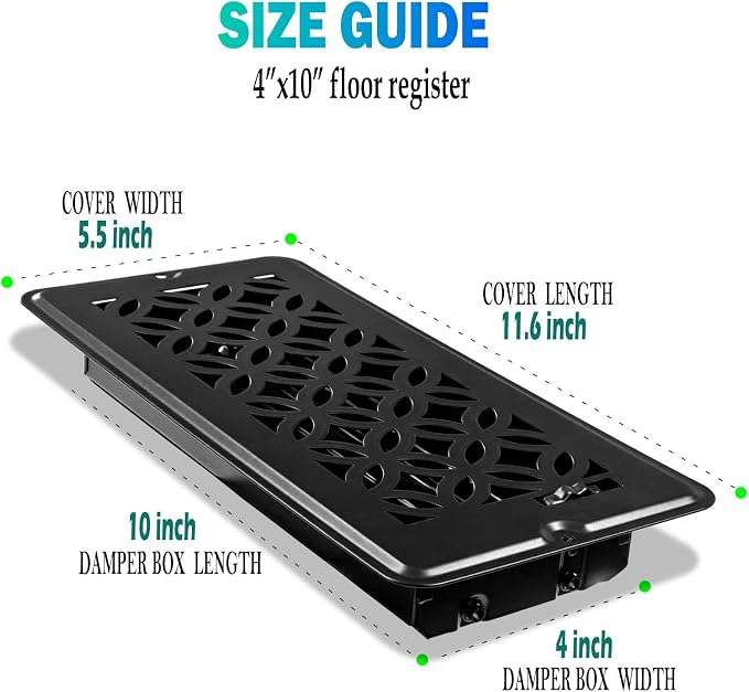 4x10 Vent Covers for Home Floor, Floor Vent Cover, Screws Included, Air Vents - Image 2