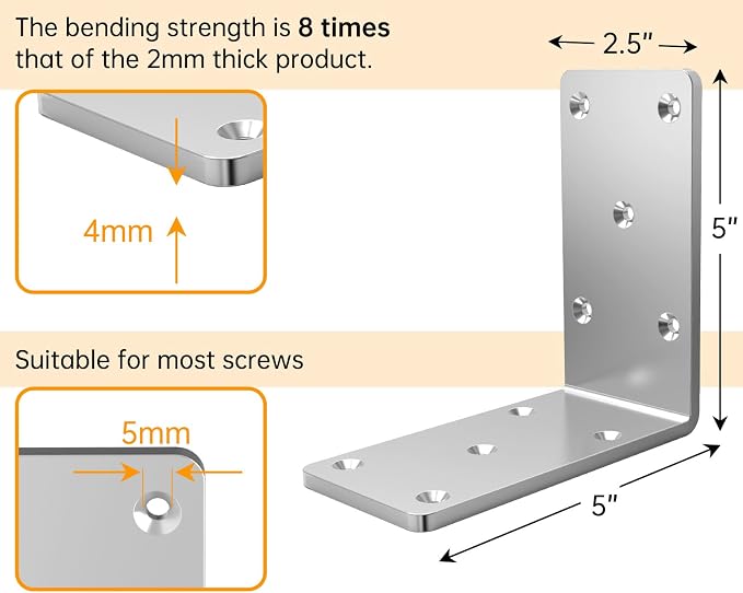 5" X 5" X 2.5" Heavy Duty L Brackets - Image 6