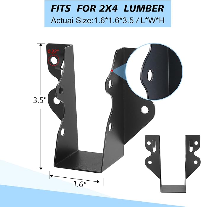 24 Pcs 2"x 4" Joist Hanger|Q235B Steel Face Mount Joist Hangers | Black Powder - Image 2