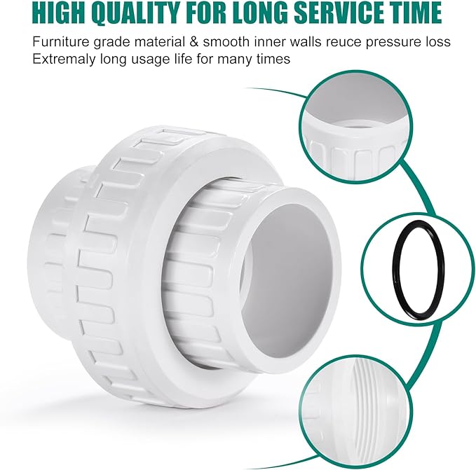 1-1/4" PVC Union Coupling Pipe Fitting, 1-1/4" PVC Slip Union Schedule 40 - Image 5