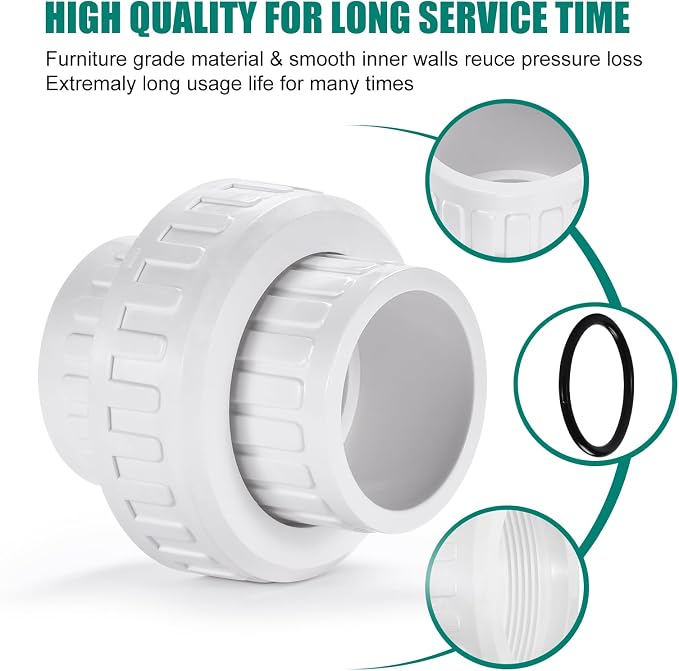 VYH 2" PVC Union Coupling Pipe Fitting, PVC Adapter, built-in EPDM O-Ring - Image 4