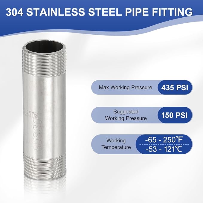 PATIKIL 304 Stainless Steel Pipe Fitting, 2 Pack 3/4" BSP Male x 3/4" BSP Male - Image 3