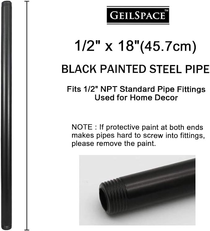 6 Pack 1/2" × 18" Pre-Cut Black Metal Pipe, Industrial Steel Fits Standard Half - Image 2