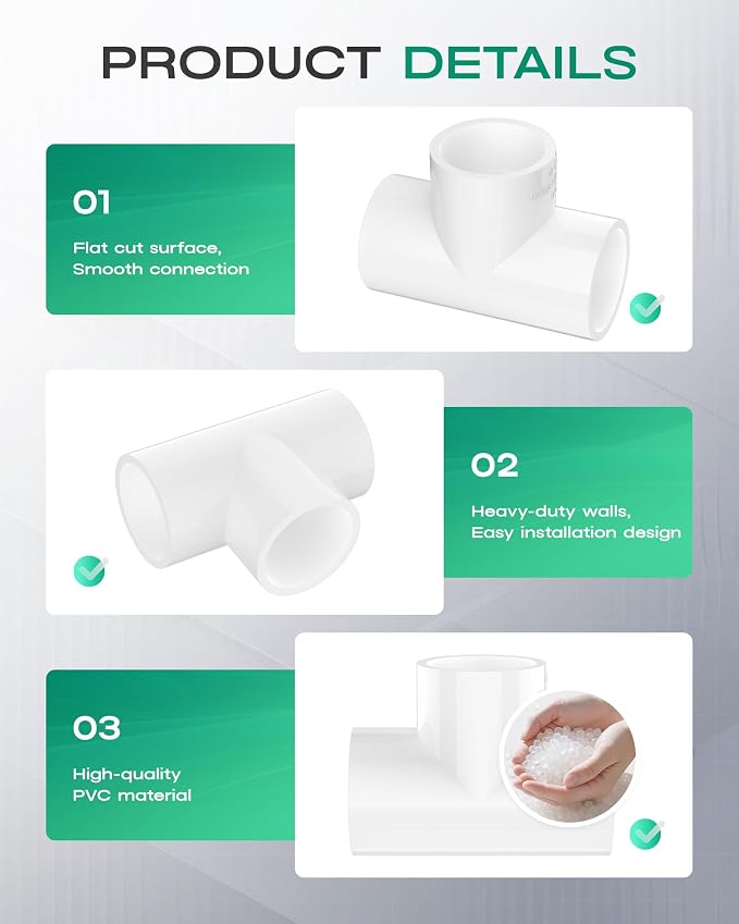 12-Pack 3/4 Inch PVC Tee Pipe Fittings, 3 Way Socket x Socket, Schedule 40 PVC - Image 6