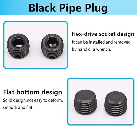 8PCS 1/2"NPT Male Pipe Plug Fitting Black Carbon Steel Pipe Plug Set Internal - Image 4