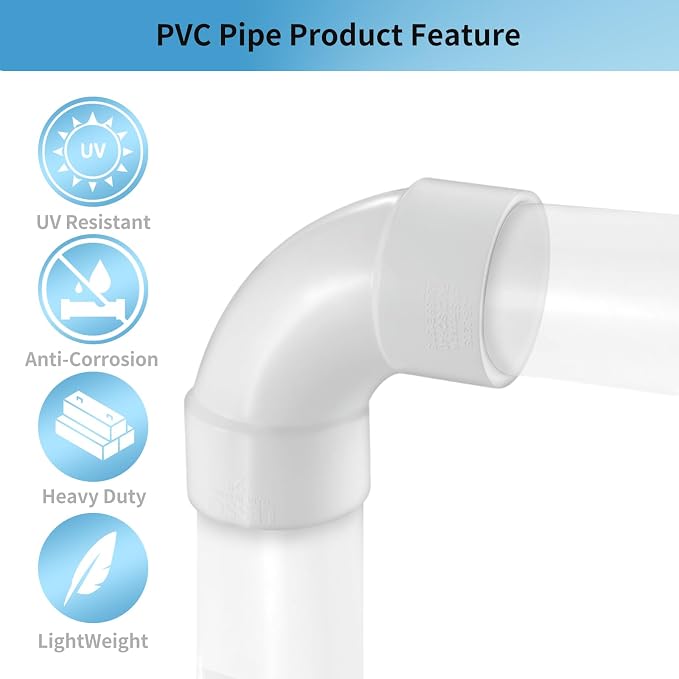 LESSO 3" PVC 90 Degree Sweep Elbow, SCH40 White | 3 inch PVC Pipe Fittings High - Image 4
