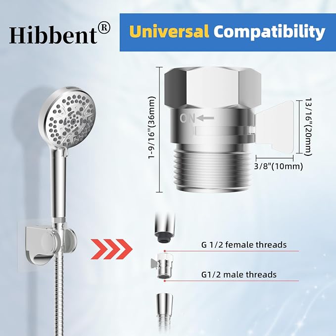 Hibbent All Metal 1 Pack Shower Head Flow Control Valve, G1/2 Brass Shut-off - Image 4