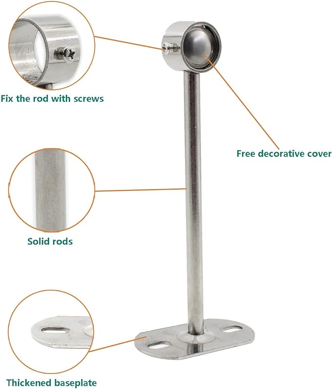 2 Pack Ceiling Mount Bracket, Stainless Steel Wardrobe Pipe Bracket Rod Holder - Image 5