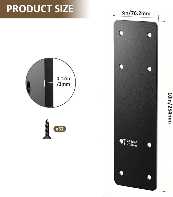 Black Heavy Duty I Post Brackets, Flat Mending Plate - Image 2