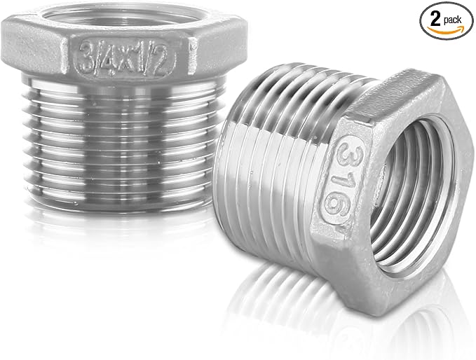 316 Stainless Steel Hex Bushing Reducer, 3/4" NPT Male to 1/2" NPT Female Pipe by Dnkoua