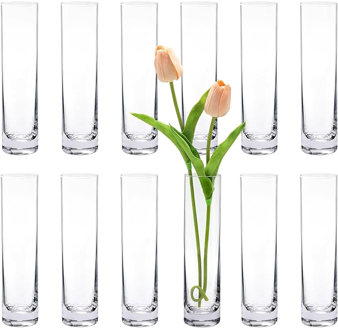 Glass Cylinder Bud Vases for Centerpieces, Handmade Slim Flower Vases Wedding by ZHAOHAI