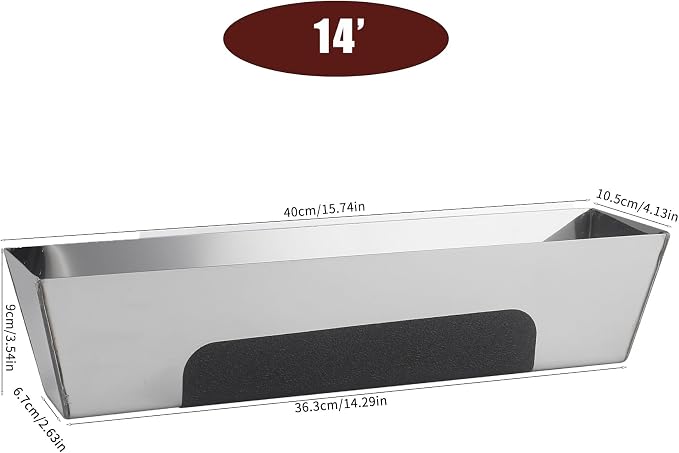 14" Stainless Steel Mud Pan, Anti-slip Base, Sheared Sides to Clean Knives - Image 2
