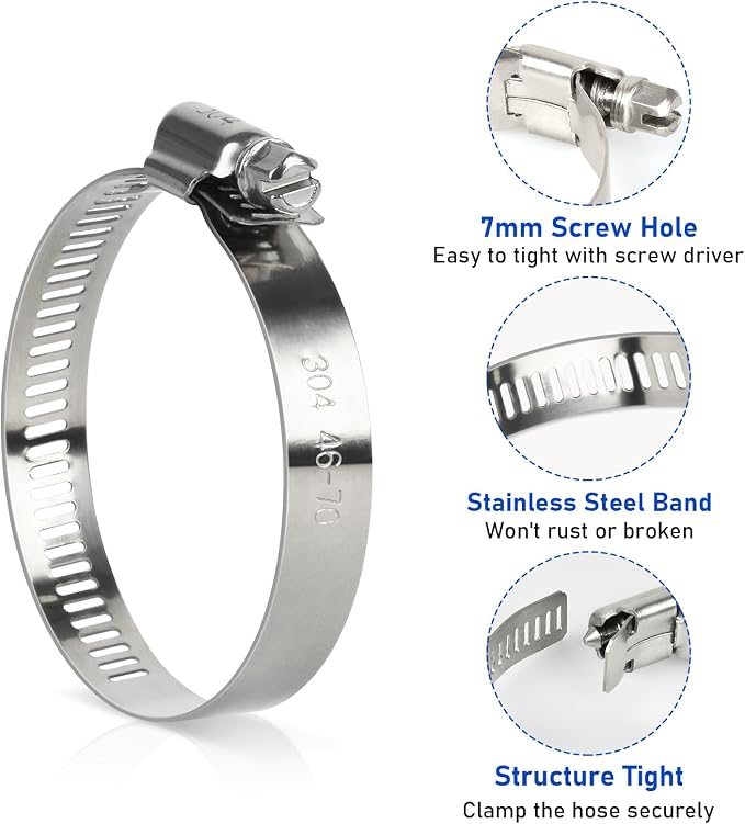 Hose Clamp 2.5 Inch, 10 Pieces Stainless Steel Hose Clamps 1-4/5" to 2-3/4" - Image 3