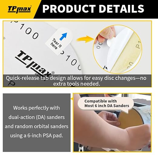 6-Inch 500-Grit Gold PSA Sanding Discs, 50 Pack – Pro-Grade Self-Adhesive - Image 3