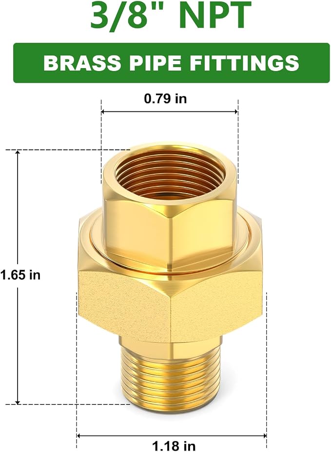 1PCS Brass Union，3/8" NPT Male x 3/8" NPT Female Brass Pipe Fitting - Image 2
