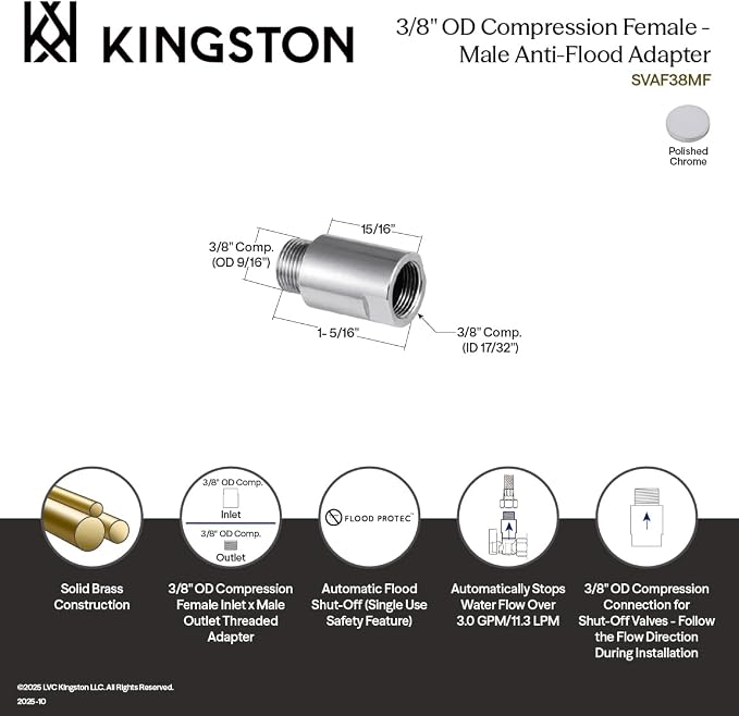 Kingston SVAF38MF Female-Male Anti-Flood Adapter, Polished Chrome - Image 3
