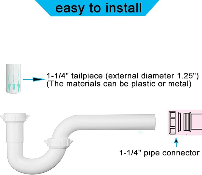 Yariwiz White 1 1/4 Inch Basin Sink Drain Pipe Tubular Kit, Not Used - Image 3
