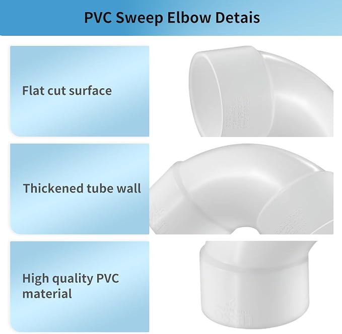 LESSO 3" PVC 90 Degree Sweep Elbow, SCH40 White | 3 inch PVC Pipe Fittings High - Image 3