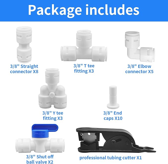 Water Tube Fittings Kit, 3/8" OD Quick Connect Push to Connect Fittings - Image 2