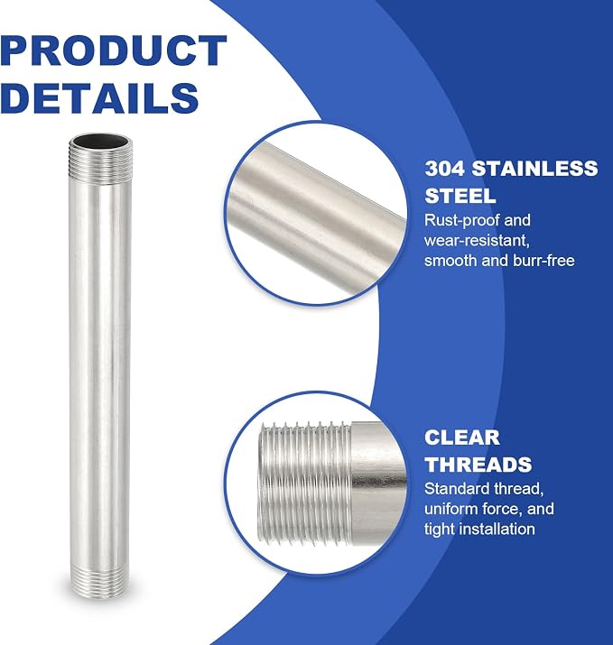 PATIKIL 304 Stainless Steel Pipe Fitting, 2 Pack 3/4" BSP Male x 3/4" BSP Male - Image 4