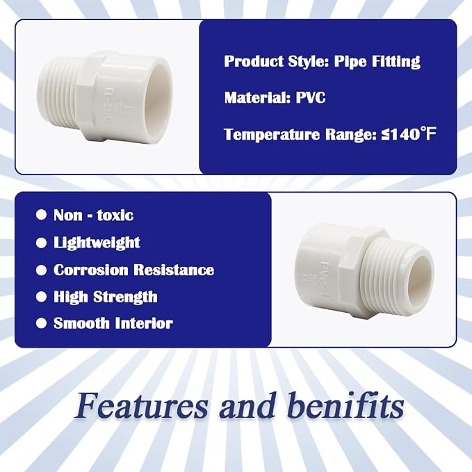 10PCS 1/2 Inch PVC Coupling Fittings White Male Thread PVC Pipe Fitting Adapter - Image 3