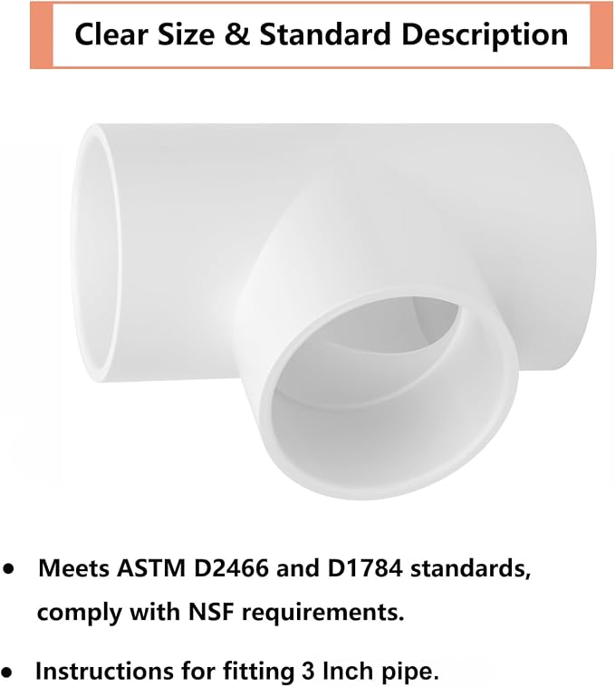 3 Way 3" PVC Tee Pipe Fittings Adapter Furniture Grade SCH40 3 Inch PVC Elbow - Image 5