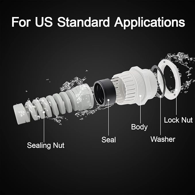 50Pcs NPT 1/2" IP68 Waterproof Cable Gland Flex Spiral Strain Relief Grey Nylon - Image 3