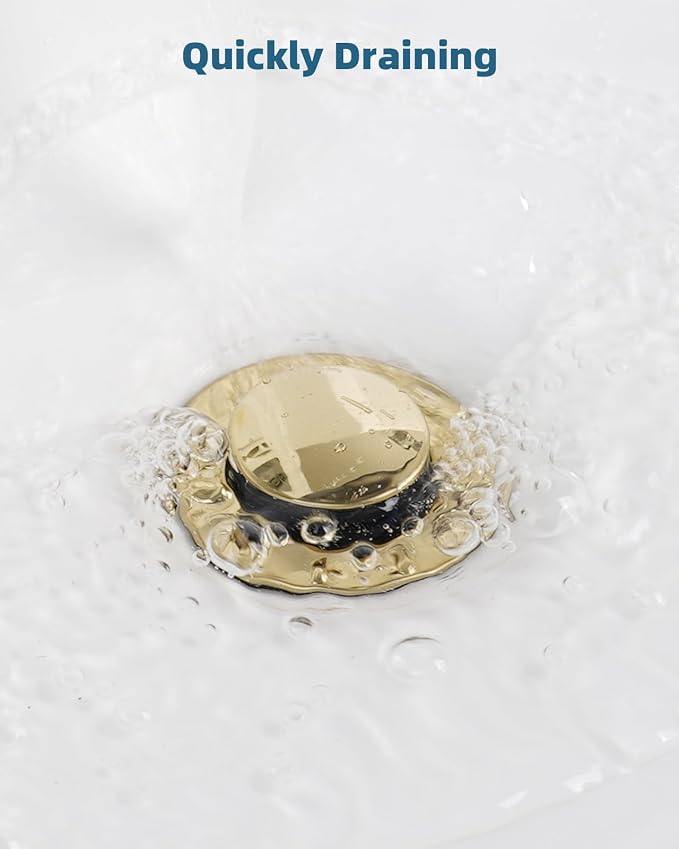 2PCS Bathroom Sink Drain with Lift Rod, Universal Fit, Brushed Gold - Image 6