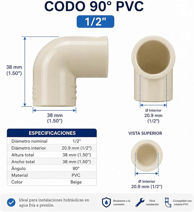 1/2 Inch SCH 40 PVC Fittings Kit, Slip x Slip Elbows, Couplings & Tees - Image 7