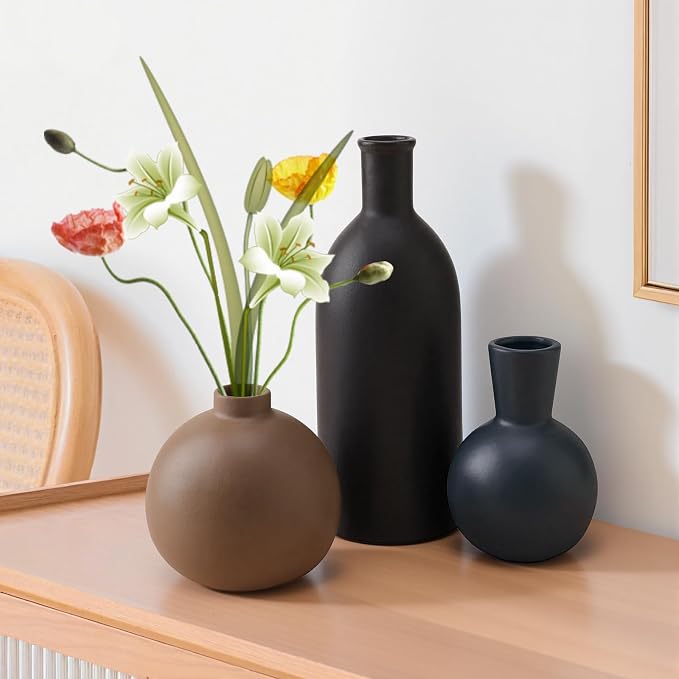 Small Ceramic Vase Set of 3, Boho Modern Flower Vase Room Decor, Farmhouse Decor - Image 8