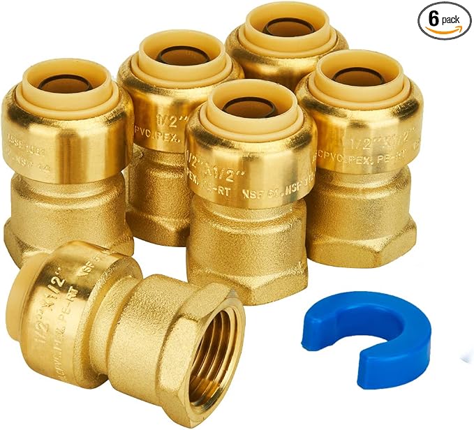 6-Pack Female Adapter, 1/2 Inch Push-to-Connect x 1/2 Inch FNPT | Brass by SUNGATOR