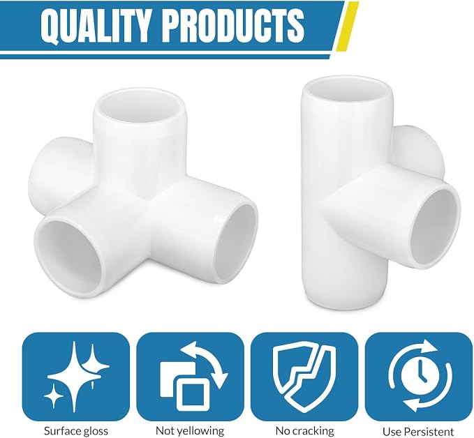 20 Pack 1/2 Inch 4Way PVC Fitting, Furniture Grade Pipe Elbow Connector，4 Way - Image 5