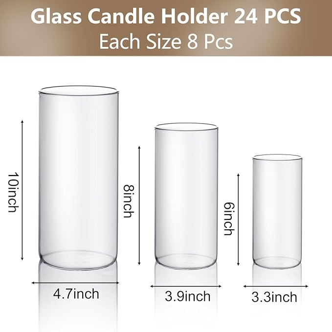 PHOSPHOR Hurricand Candle Holder 24 PCS, Glass Pillar Candle Holder - Image 2
