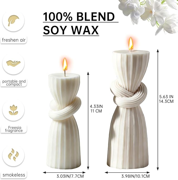 2 PCS Nordic Knot Pillar Candle Handmade Pillar Scented Soy Wax, room & Table - Image 2