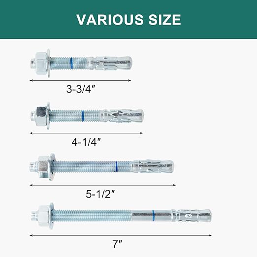 1/2" x 7" Concrete Anchors 1/2 inch Wedge Anchors Bolts Zinc Plated - Image 4