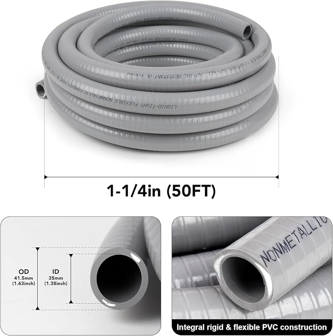 1-1/4 inch 50ft Liquid-Tight Conduit and Connector Kit, Flexible Non-Metallic - Image 2