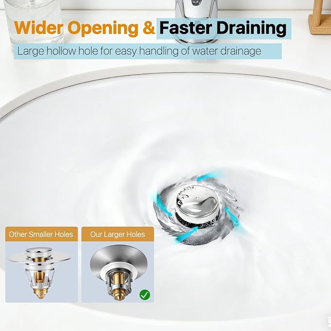 Bathroom Sink Drain Strainer Hair Catcher, Pop Up Universal Sink Drain Stopper - Image 7